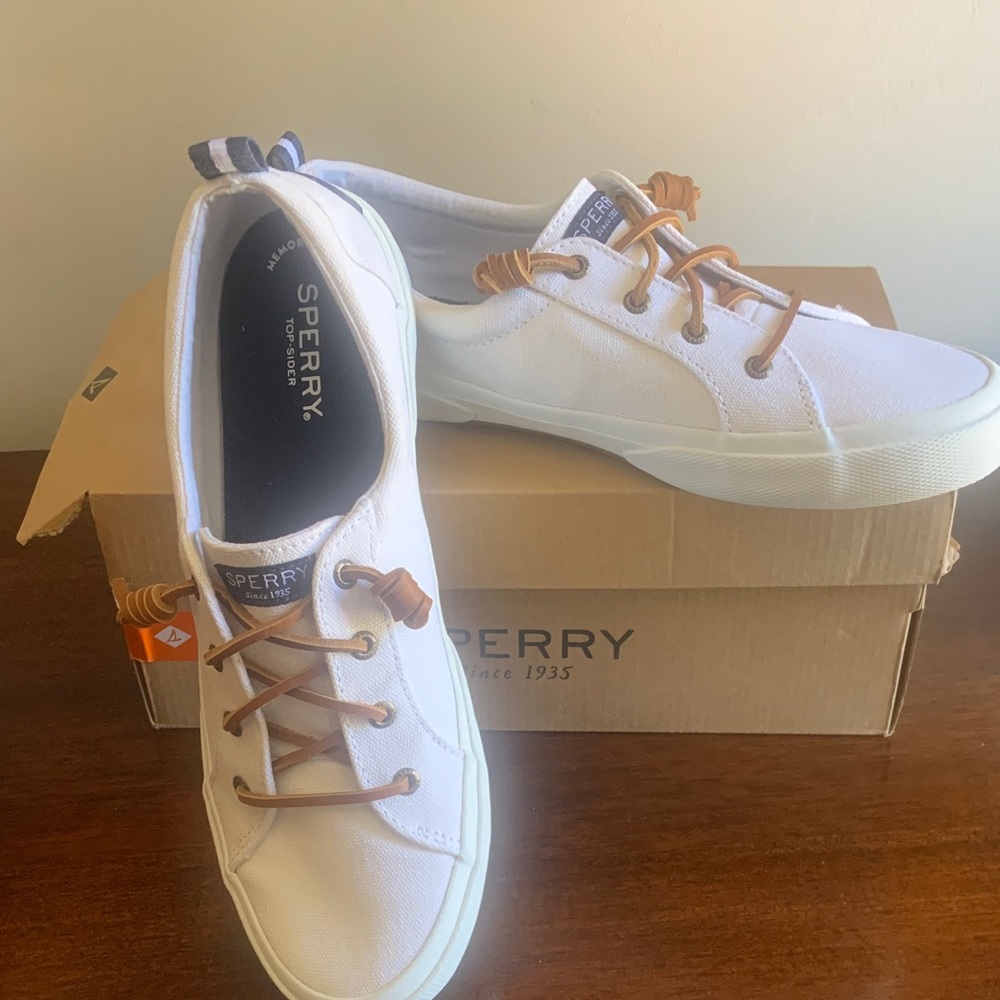 Sperry White Sneakers with Tan Laces